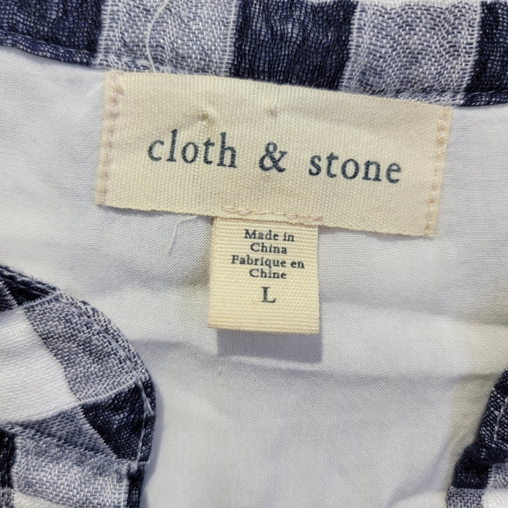 Cloth & Stone Anthropologie V Neck Sleeveless Gingham Blue White Dress Check L - Picture 9 of 13